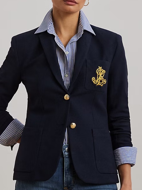 Lauren Ralph Lauren Jackets & Blazers - Lauren Ralph Lauren Jacquard Bullion Patch Blazer Navy Gold Buttons XL Current